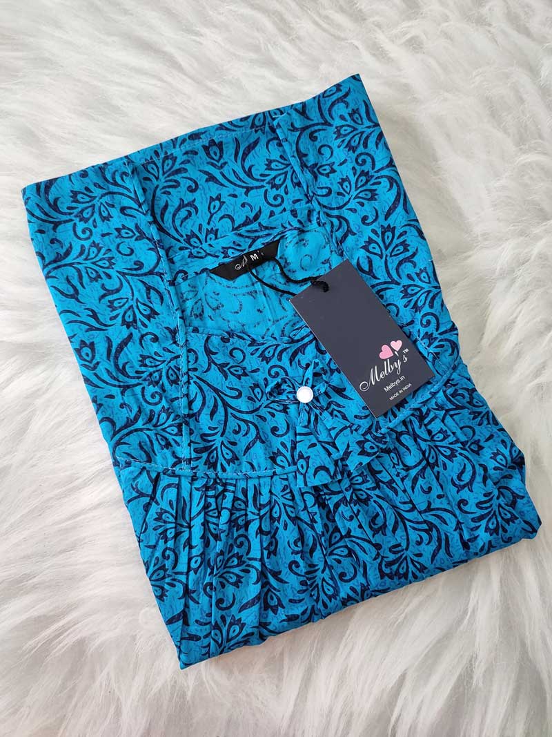 IMG_20251025_163445 Traditional cotton nighty, 55 Inches Long - Blue - Image 1