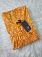 Traditional cotton nighty, 55 Inches Long - Yellow