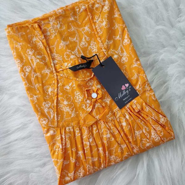Traditional cotton nighty, 55 Inches Long - Yellow