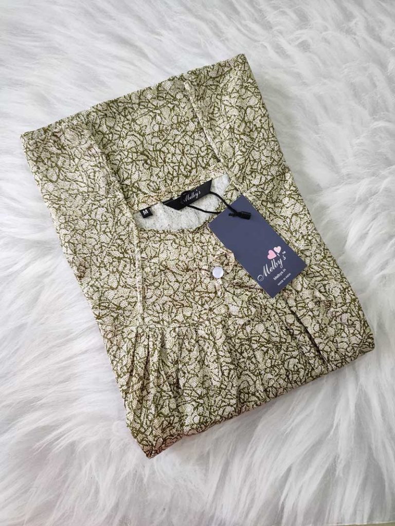 - Front Open Nighty With Pleats Stitching