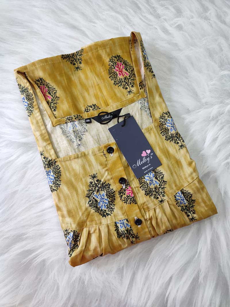 IMG_20251025_163548 Comfortable Front Open Cotton Nighty With Buttons- 57 inches long - Yellow - Image 1