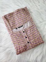 Comfortable Front Open Cotton Nighty With Buttons- 57 inches long - Violet