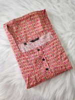 Comfortable Front Open Cotton Nighty With Buttons- 57 inches long - Rose