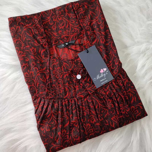 Traditional cotton nighty, 55 Inches Long - Red