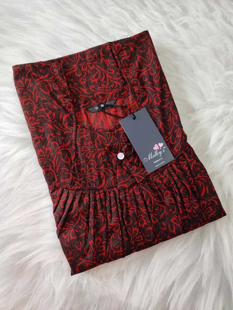 - Front Open Nighty With Pleats Stitching