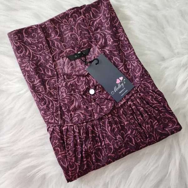 Traditional cotton nighty, 55 Inches Long - Grapes Purple