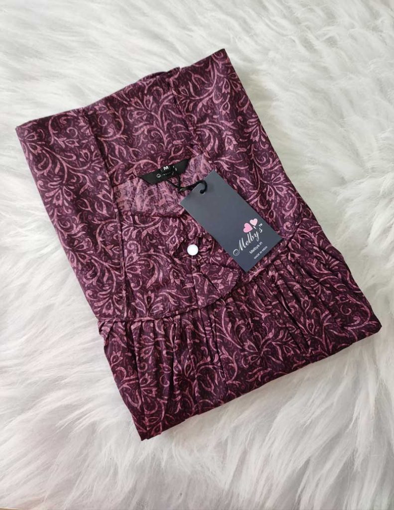 - Front Open Nighty With Pleats Stitching