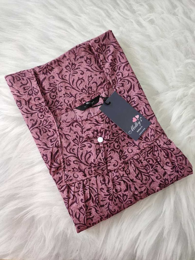 - Front Open Nighty With Pleats Stitching