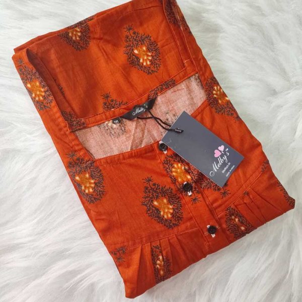 Comfortable Front Open Cotton Nighty With Buttons- 57 inches long -Reddish  Orange