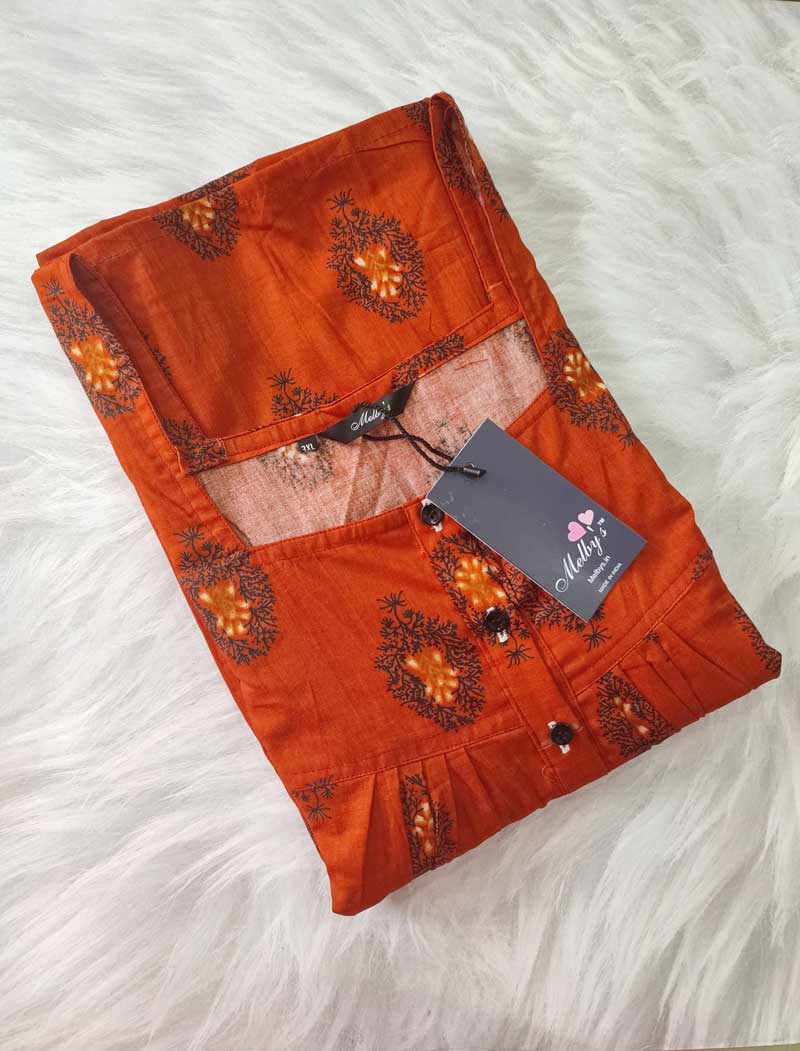 IMG_20251025_163833 Comfortable Front Open Cotton Nighty With Buttons- 57 inches long -Reddish  Orange - Image 1