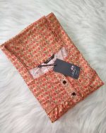 Comfortable Front Open Cotton Nighty With Buttons- 57 inches long - Orange