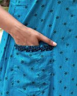 Comfortable Churidar Model Cotton Nighty - 55 Inches Long - Blue - Image 2