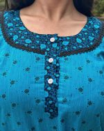 Comfortable Churidar Model Cotton Nighty - 55 Inches Long - Blue - Image 3