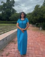 Comfortable Churidar Model Cotton Nighty - 55 Inches Long - Blue - Image 4