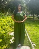 Front Open Poplin Cotton Nighty With Embroidary Neck, 55 Inches Long - Green - Image 3