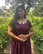 Front Open Poplin Cotton Nighty With Embroidary Neck, 55 Inches Long -Grapes Purple