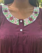 Front Open Poplin Cotton Nighty With Embroidary Neck, 55 Inches Long -Grapes Purple - Image 2