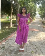 Comfortable Frock Model Cotton Nighty With Zip - 55 Inches Long - Rose - Image 4