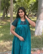 Traditional Cotton Nighty With Buttons, 55 Inches Long -Green