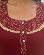 Comfortable Churidar Model Cotton Nighty  - 55 Inches Long -  Maroon - Image 2