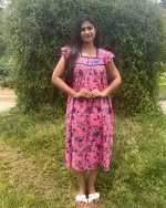 Comfortable Frock Model Cotton Nighty With Zip - 55 Inches Long - Peach - Image 4