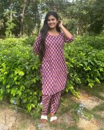 Night Suit In Cambric Cotton Fabric - Short Top And Pants - Violet - Image 3