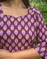 Night Suit In Cambric Cotton Fabric - Short Top And Pants - Violet - Image 2