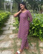 Night Suit In Cambric Cotton Fabric - Short Top And Pants - Violet - Image 4