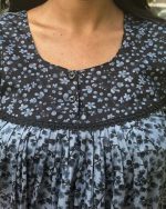 Front Open Cotton Nighty With Buttons, 55 Inches Long - Grey - Image 2