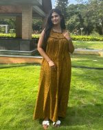 Sleeveless Front Open Cotton Nighty With Buttons, 55 Inches Long - Yellow - Image 4