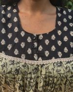 Front Open Cotton Nighty With Buttons, 55 Inches Long - Cream Yellow - Image 2