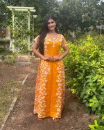 Comfortable Churidar Model Cotton Nighty - 55 Inches Long - Yellow - Image 4