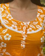 Comfortable Churidar Model Cotton Nighty - 55 Inches Long - Yellow - Image 3