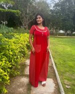 Comfortable Churidar Model Cotton Nighty  - 55 Inches Long -  Red - Image 4