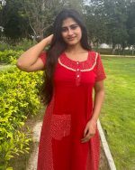 Comfortable Churidar Model Cotton Nighty  - 55 Inches Long -  Red