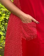 Comfortable Churidar Model Cotton Nighty  - 55 Inches Long -  Red - Image 2