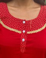 Comfortable Churidar Model Cotton Nighty  - 55 Inches Long -  Red - Image 3