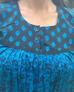 Front Open Cotton Nighty With Buttons, 55 Inches Long - Blue - Image 2