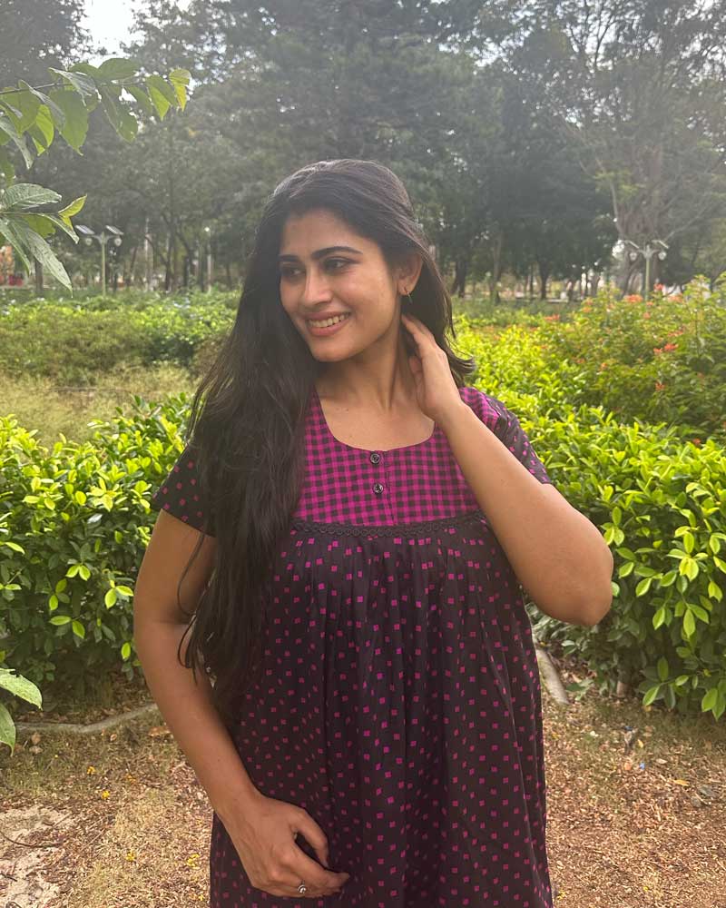 IMG_8105 Front Open Cotton Nighty With Buttons, 55 Inches Long - Black - Image 1