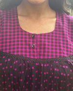 Front Open Cotton Nighty With Buttons, 55 Inches Long - Black - Image 2