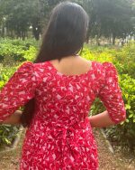 Pure Cotton Feeding Nighty With Side Zips For Mothers - Frock Type - Red - Image 6