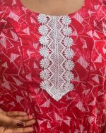 Pure Cotton Feeding Nighty With Side Zips For Mothers - Frock Type - Red - Image 2