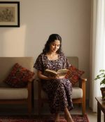 Front Open Cotton Nighty With Buttons, 55 Inches Long - Maroon