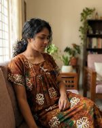 Traditional cotton nighty, 55 Inches Long -Brown