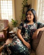 Traditional cotton nighty, 55 Inches Long - Green