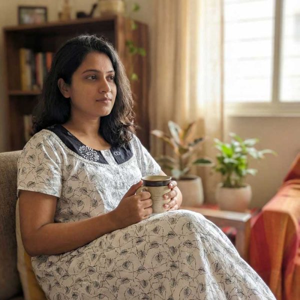 Comfortable Churidar Model Cotton Nighty - 55 Inches Long - White