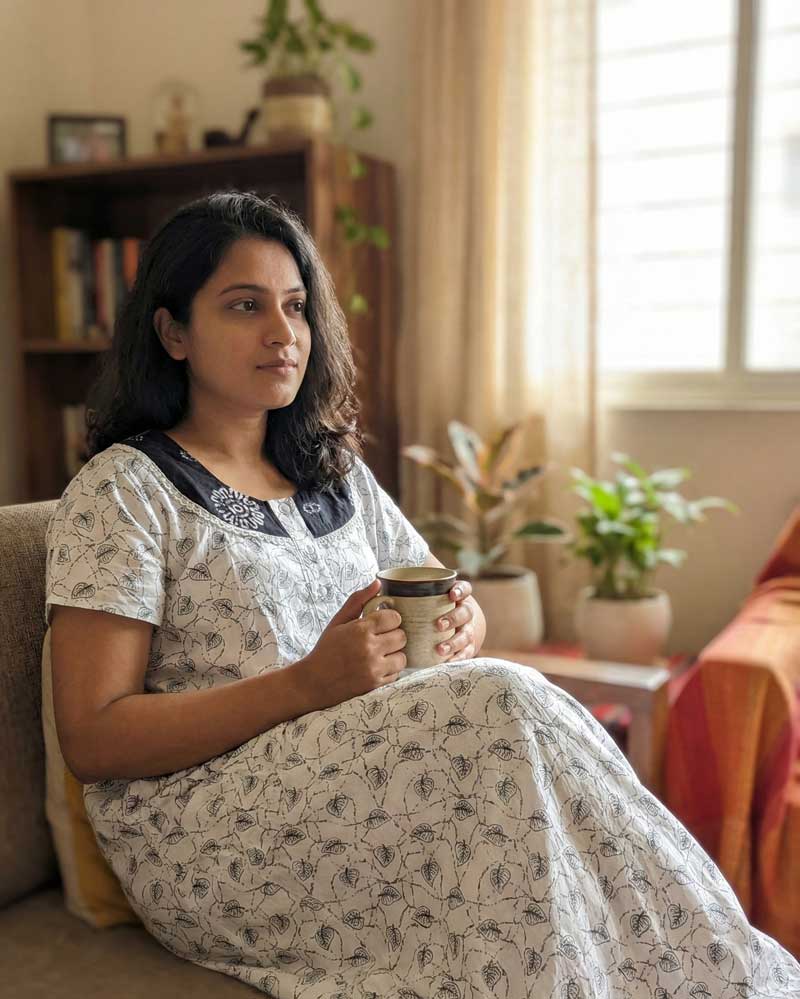 - Front Open Nighty With Pleats Stitching