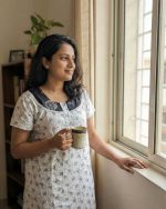 Comfortable Churidar Model Cotton Nighty - 55 Inches Long - White - Image 2