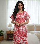 Traditional cotton nighty, 55 Inches Long -Peach