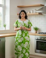 Comfortable Churidar Model Cotton Nighty - 55 Inches Long - Green